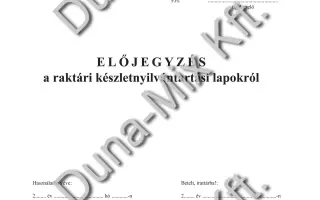 Előjegyzés a raktári készletnyílvántartási lapokról 1